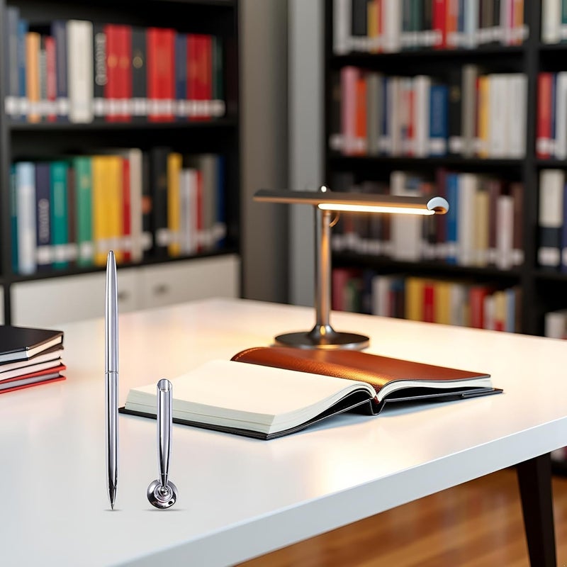 aoukoslt Guest Pen and Pen Stand, Round Pen Holder Signing Set, Metal Pen Attached to Desk Base Stands for Wedding Office, Pencil Holders - Image 4